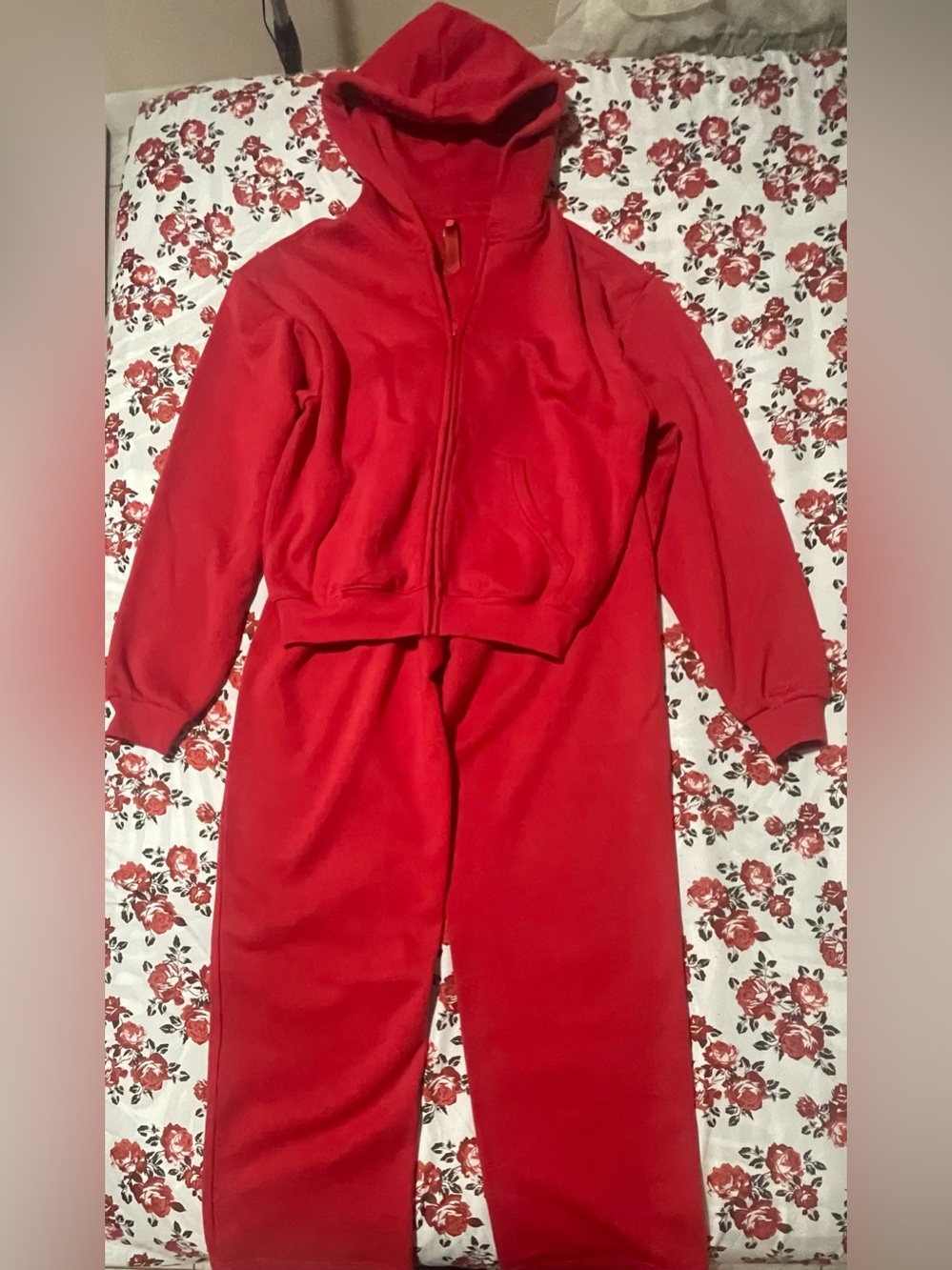 SKIMS Red Teddy Zip Hoodie and Pants Set